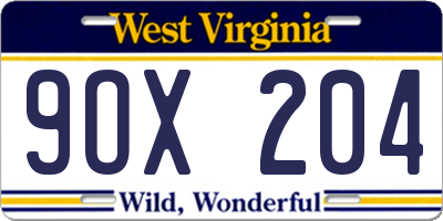 WV license plate 9OX204