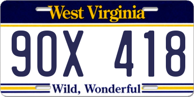 WV license plate 9OX418