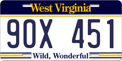 WV license plate 9OX451