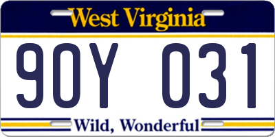 WV license plate 9OY031