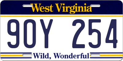 WV license plate 9OY254