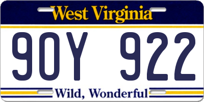 WV license plate 9OY922