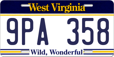 WV license plate 9PA358