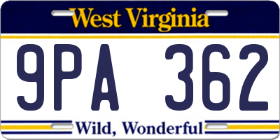 WV license plate 9PA362