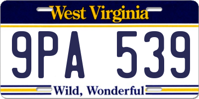 WV license plate 9PA539