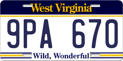 WV license plate 9PA670