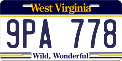 WV license plate 9PA778