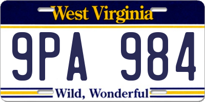 WV license plate 9PA984