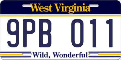 WV license plate 9PB011