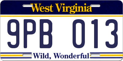 WV license plate 9PB013