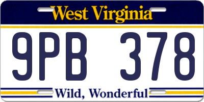 WV license plate 9PB378