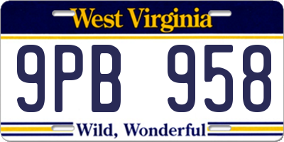WV license plate 9PB958
