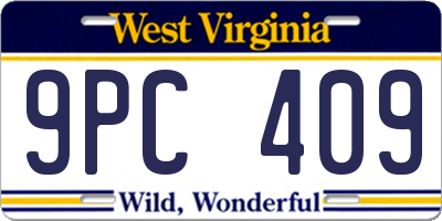 WV license plate 9PC409