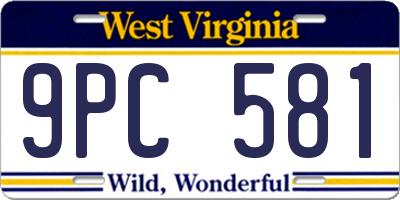 WV license plate 9PC581