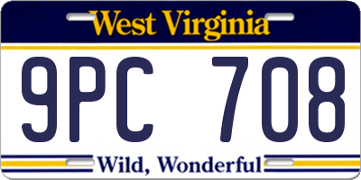 WV license plate 9PC708