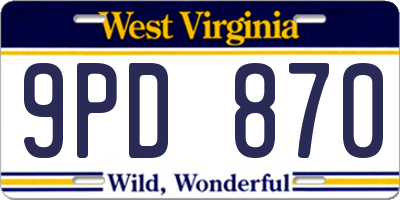 WV license plate 9PD870