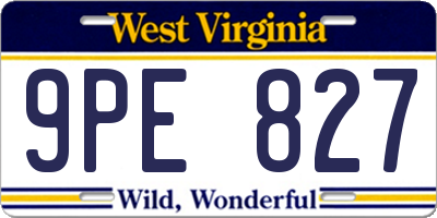 WV license plate 9PE827