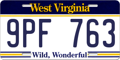 WV license plate 9PF763