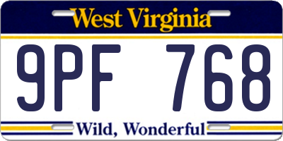 WV license plate 9PF768
