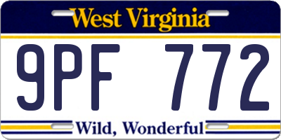 WV license plate 9PF772