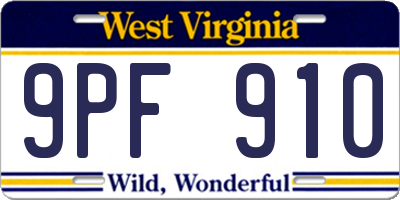 WV license plate 9PF910