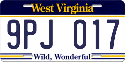 WV license plate 9PJ017