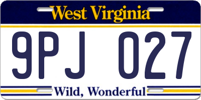 WV license plate 9PJ027