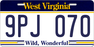 WV license plate 9PJ070