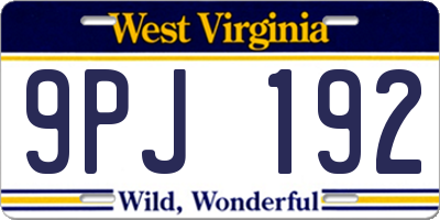 WV license plate 9PJ192