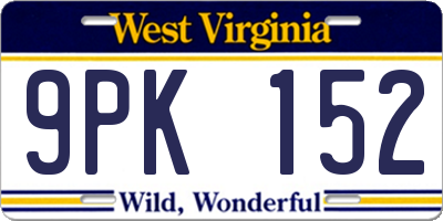 WV license plate 9PK152
