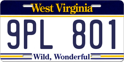 WV license plate 9PL801