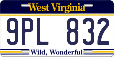 WV license plate 9PL832