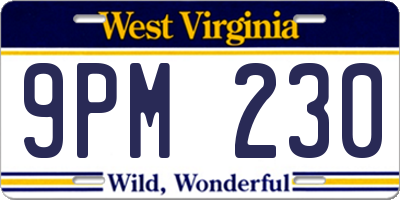 WV license plate 9PM230