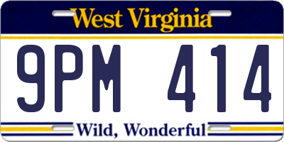 WV license plate 9PM414