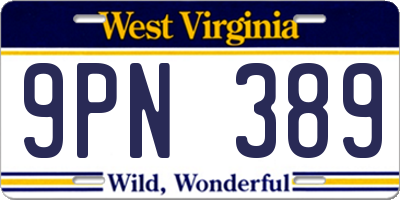 WV license plate 9PN389