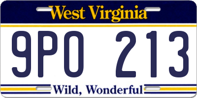 WV license plate 9PO213