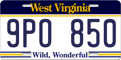 WV license plate 9PO850