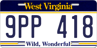 WV license plate 9PP418