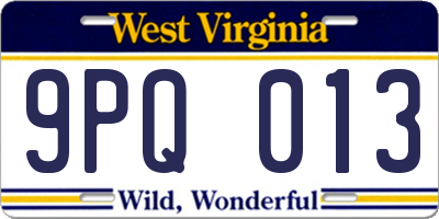 WV license plate 9PQ013