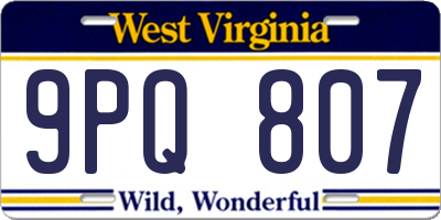 WV license plate 9PQ807