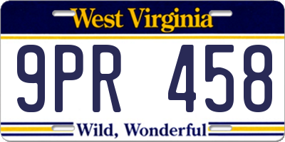 WV license plate 9PR458