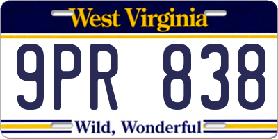 WV license plate 9PR838