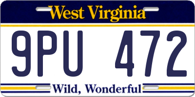 WV license plate 9PU472