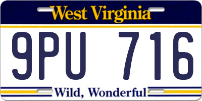 WV license plate 9PU716