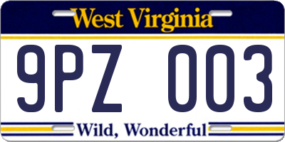 WV license plate 9PZ003