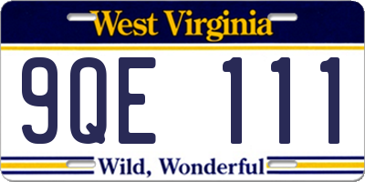 WV license plate 9QE111