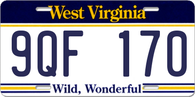 WV license plate 9QF170