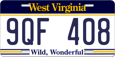 WV license plate 9QF408