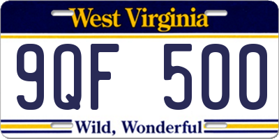 WV license plate 9QF500