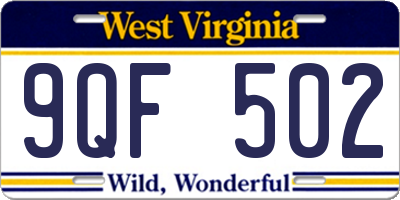 WV license plate 9QF502